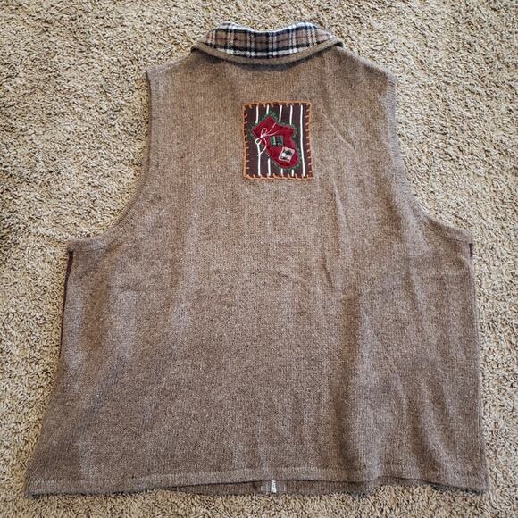 Holiday patchwork winter wool blend sweater vest brown full zip 2x - Picture 2 of 4